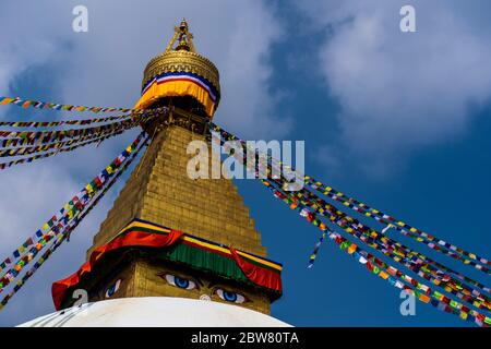 Boudhanath Stupa è il più grande e più importante monumento buddista del Nepal, Kathmandu, Nepal, Nepalese, Asia, Asia, Himalaya, Himalaya. Foto Stock