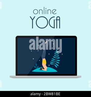 Concetto di yoga online con notebook. Illustrazione vettoriale Illustrazione Vettoriale