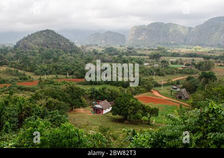 Vista panoramica sulla splendida valle di Viñales a Cuba Foto Stock