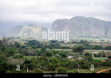 Vista panoramica sulla splendida valle di Viñales a Cuba Foto Stock