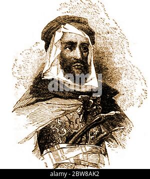 1842 ritratto di Abdel el Kadar (conosciuto anche come Abdelkader al-Jazairi, Abd al-Qādir ibn Muḥyiddīn, Emir Abdelkader e Abdelkader El Djezairi) . 1808-1883 . Era un leader religioso e militare algerino che guidò una lotta contro l'invasione coloniale francese a metà del XIX secolo. La sua adesione ai diritti umani lo vide considerato come "svenimento tra i principi e il Principe tra i Santi". Il suo stile di vita frenato si estendeva a vivere in una tenda Foto Stock