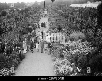 20, 000 passeggiata intorno alla casa di campagna del Re . I bei terreni della Sandringham House sono aperti al pubblico. Sebbene il Re fosse arrivato a Sandringham durante il fine settimana , i terreni della residenza Norfolk di sua Maestà sono stati nuovamente aperti al pubblico mercoledì e si stima che 20 , 000 avrebbe camminato intorno alla casa di campagna del re prima che le porte si chiudano. Il pubblico nei giardini . 22 agosto 1929 Foto Stock