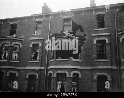 Bombardamento di Hartlepool danni da fuoco a conchiglia a casa privata . 1914 RAID aereo su Scarborough, Hartlepool e Whitby , che si è svolto il 16 dicembre 1914 Foto Stock