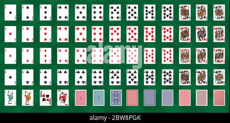 Design classico di carte da gioco con jokers e backs carte in differenza disegni Giochi di poker, gioco d'azzardo - vettore Illustrazione Vettoriale