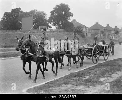 Manoeuvers dell'esercito a Orpingon , Kent . Stufe dell'esercito trainate da cavalli . 1936 Foto Stock