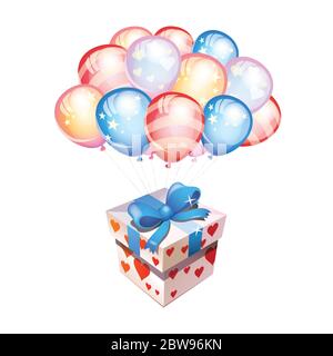 Illustrazione della confezione regalo con palloncino, con vettore di sfondo bianco Illustrazione Vettoriale