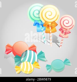 Illustrazione di caramelle, con vettore di sfondo grigio Illustrazione Vettoriale