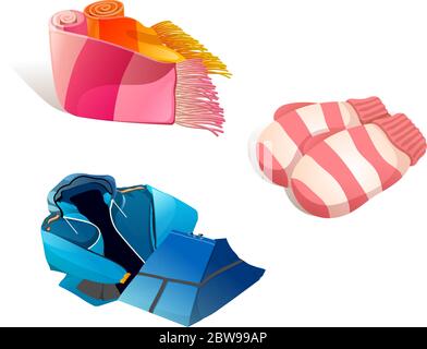 Illustrazione di abiti invernali, con vettore di fondo bianco Illustrazione Vettoriale