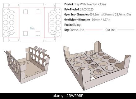 Vassoio con venti supporti imballo modello incollatore fustellato - vettoriale Illustrazione Vettoriale