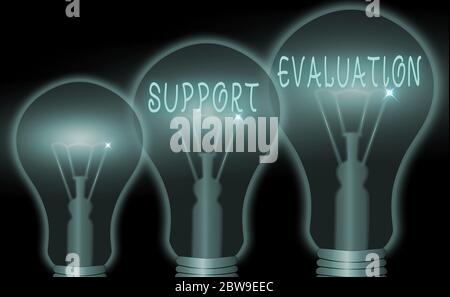 Cartello di testo che mostra la valutazione del supporto. La presentazione di foto aziendali aiuta a valutare il valore o i significati di un soggetto Foto Stock
