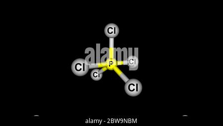 Il pentacloruro di fosforo è il composto chimico di formula PCL5. È uno dei cloruri di fosforo più importanti. illustrazione 3d Foto Stock