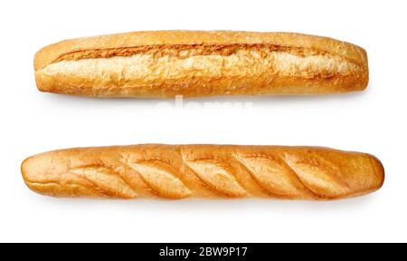 Baguette isolate su sfondo bianco. Vista dall'alto del pane. Foto Stock