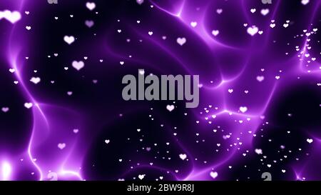 Cuori che scorrono su sfondo viola brillante Foto Stock