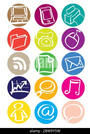 Icona vettoriale rotonda Set di materiali per ufficio isolati su sfondo bianco Illustrazione Vettoriale