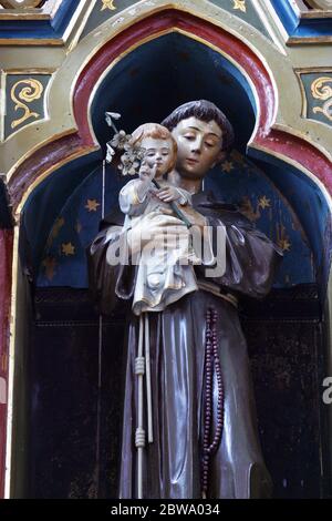 Sant'Antonio custodisce la statua di Gesù bambino sull'altare di Sant'Antonio da Padova presso la chiesa di San Rocco a Luka, Croazia Foto Stock