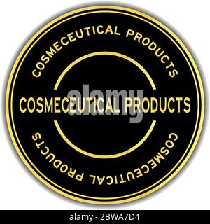 Adesivo rotondo di colore nero e oro con parola cosmeceutica su sfondo bianco Illustrazione Vettoriale