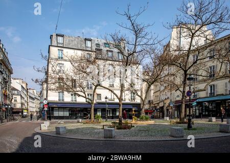 Quartiere di Mouffetard a Parigi durante il periodo Covid-19 Foto Stock