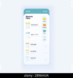 File recenti elenca il modello di interfaccia del vettore dello smartphone Illustrazione Vettoriale