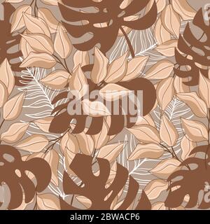 Sfondo a motivo senza cuciture con foglie tropicali. T Illustrazione Vettoriale