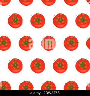 Pomodori motivo senza cuciture isolato su sfondo bianco. Sfondo con pomodori ciliegini freschi. Verdure sfondo per imballaggio. Illustrazione vettoriale Illustrazione Vettoriale