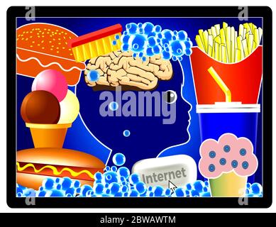 I concetti di lavaggio del cervello delle industrie alimentari influenzano ciò che i giovani vogliono mangiare Foto Stock