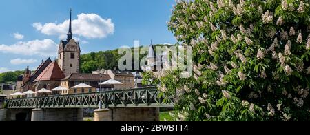 Panorama ponte Untermhaus a Gera Turingia Foto Stock