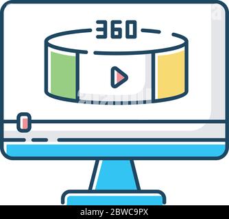 Icona a colori RGB per la visualizzazione a 360 gradi del video Illustrazione Vettoriale