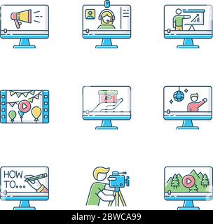 Set di icone RGB per videografia Illustrazione Vettoriale