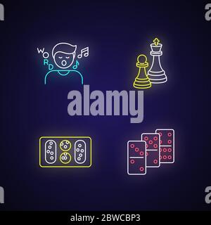 Attività di intrattenimento con icone al neon Illustrazione Vettoriale
