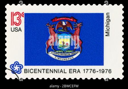 STATI UNITI D'AMERICA - CIRCA 1976: Un francobollo stampato negli Stati Uniti dedicato al Michigan, circa 1976. Foto Stock
