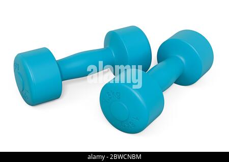 Coppia di Lumbells blu per Fitness 1.5 kg, rendering 3D isolato su sfondo bianco Foto Stock