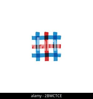 Tessuto in tartan rosso blu. Illustrazione vettoriale di stock isolata su sfondo bianco. Illustrazione Vettoriale