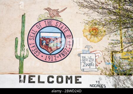 Downtown murale, Douglas, Cochise County, Arizona, Stati Uniti d'America Foto Stock