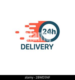 logo del servizio di consegna rapida 24 ore su 24. Illustrazione vettoriale di stock isolata su sfondo bianco. Illustrazione Vettoriale