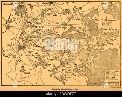 Europa, Deutschland, Frankreich, Deutsch-Französischer Krieg, Schlacht bei Vionville , Mars la Tour , Motiv aus : Der Krieg zwischen Frankreich und Deutschland in den Jahren 1870-1871 ', von J. Scheibert, Verlag von W. Pauli´s Nachfolger ( H. Jerosch ), Berlino, 1895 . / Europa, Germania, Francia, guerra franco-prussiana, battaglia di Vionville , Mars la Tour , immagine di : ' Der Krieg zwischen Frankreich und Deutschland in den Jahren 1870-1871' (guerra fra Francia e Prussian 1870-1871 ), dall' AVVOCIO J. Scheibert, casa editrice W. Pauli´s successor (H. Jerosch ), Berlino, 1895. Foto Stock