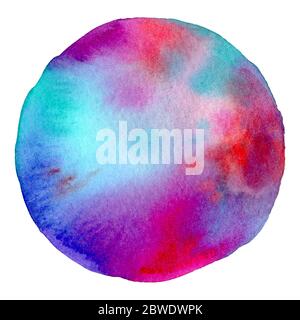 Pittura astratta a mano con acquerello a forma di cerchio per lo sfondo del messaggio di testo. Schizzi colorati sulla carta. Foto Stock