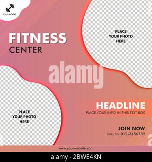 Ladies Gym Banner Template Pink tema disegno con due sezioni di foto. Illustrazione Vettoriale