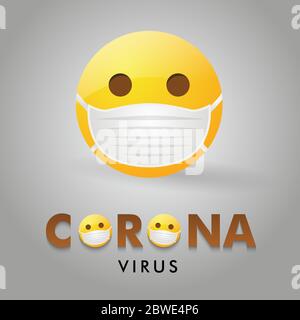 Corona Emoji indossare una maschera chirurgica protettiva per evitare il virus della corona Illustrazione Vettoriale