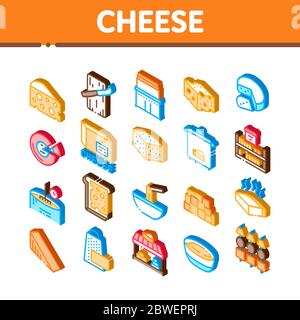 Cheese Dairy Food icone isometriche Set Vector Illustrazione Vettoriale