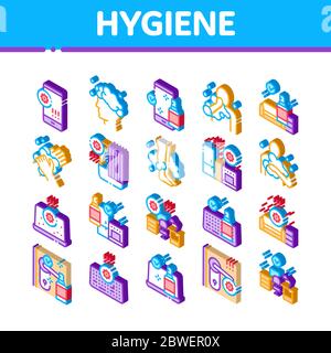 Set di icone isometriche per igiene e sanità vettoriale Illustrazione Vettoriale
