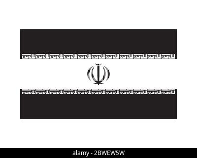 Iran Bandiera in bianco e nero. Bandiera nazionale degli emblemi. File vettoriale EPS in scala di grigi monocromatico. Illustrazione Vettoriale