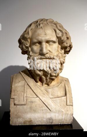 Busto di Archiamus III, re di Sparta (360-338 a.C.). Marmo romano, i secolo a.C. Villa dei Papiri, Ercolano. Museo di Napoli. Foto Stock