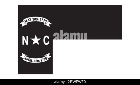 Bandiera di stato del North Carolina NC. Stati Uniti d'America. File vettoriale EPS in bianco e nero. Illustrazione Vettoriale