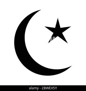 Islam Crescent e Star. Pittogramma bianco e nero raffigurante il simbolo islamico. Vettore EPS Illustrazione Vettoriale