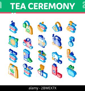 Tea Ceremony tradizione Isometrica icone Set Vector Illustrazione Vettoriale