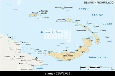 Mappa vettoriale dell'Arcipelago di Bismarck appartenente alla Papua Nuova Guinea Illustrazione Vettoriale