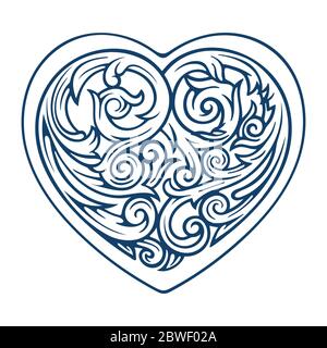 Cuore con elementi floreali. Composizione bouquet a forma di cuore con fiori e piante disegnate a mano. Fiori e piante disegnate a mano in stile vintage. Illustrazione Vettoriale