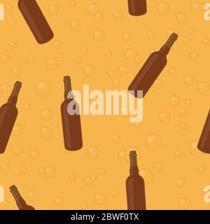 Vector Beer senza cuciture motivo sfondo con bottiglie e bolle di birra Illustrazione Vettoriale