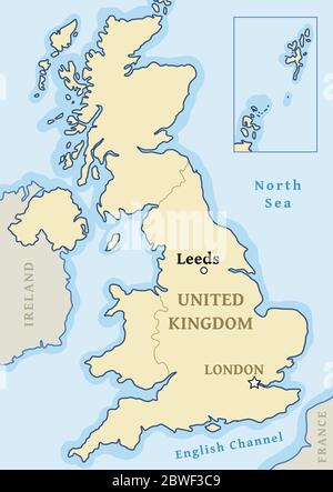 Posizione della mappa di Leeds - città contrassegnata nel Regno Unito (mappa del Regno Unito). Illustrazione vettoriale. Illustrazione Vettoriale