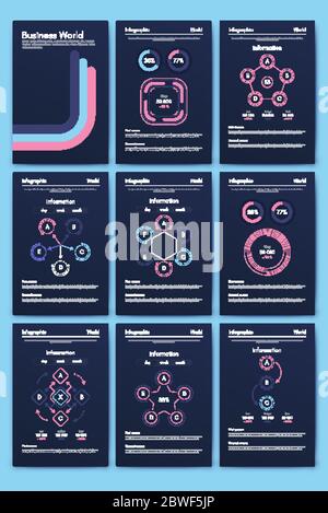 Infografico moderno elementi vettoriali per brochure aziendali. Utilizzo di un sito Web, brochure aziendale, la pubblicità e il marketing. I grafici a torta, i grafici a linee, bar Illustrazione Vettoriale